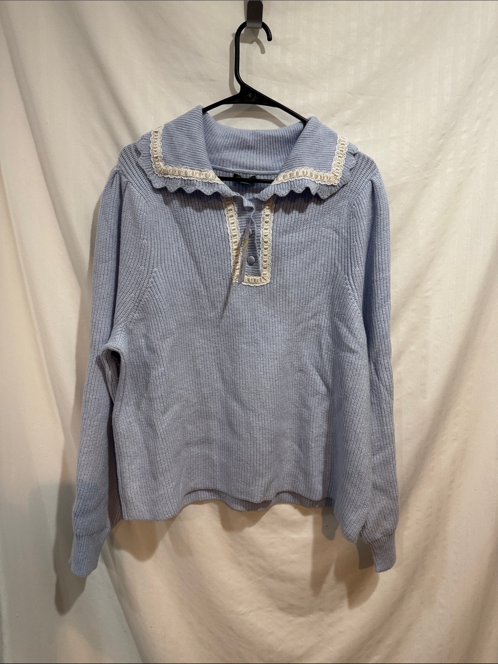 wild fable Pastel Blue Lace-Trim V-Neck Sweater